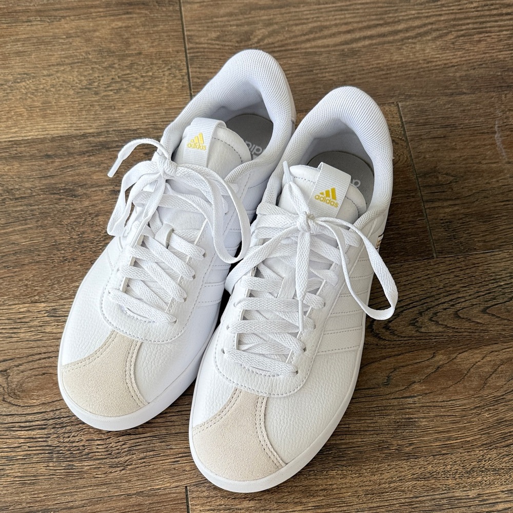 adidas Women's White Sneakers with Yellow Accents